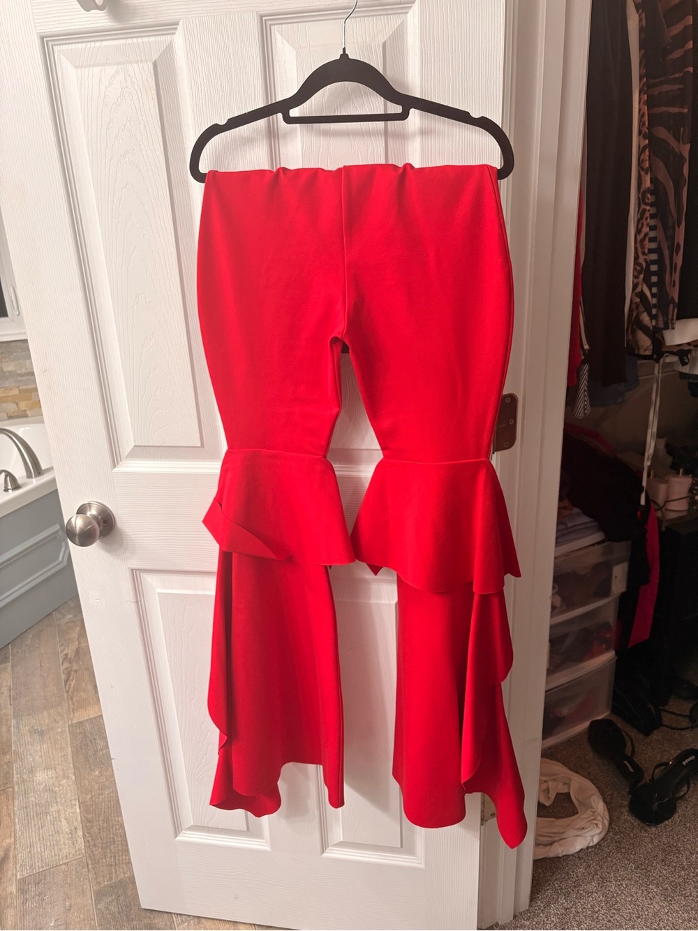 Hanifa Red Tiered Ruffle Wide Leg Jumpsuit Pants
